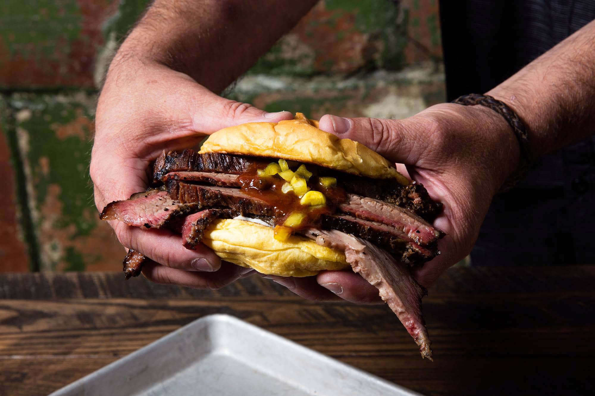 dinosaur bbq brisket sandwich
